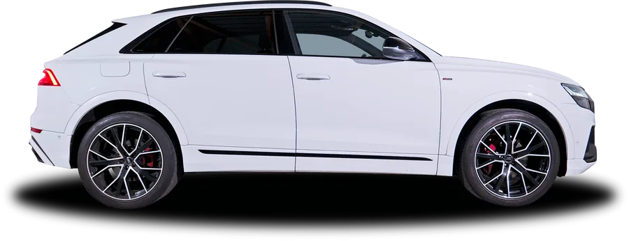 Audi Q8 50 TDI S line blanche de profil, en location chez 321ada