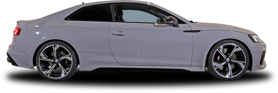 Audi RS5 Milltek grise de profil, en location chez 321ada