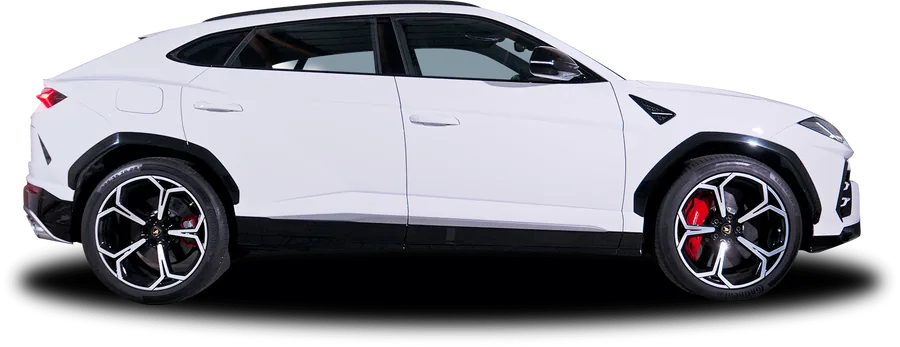 Lamborghini Urus blanc de profil, en location chez 321ada