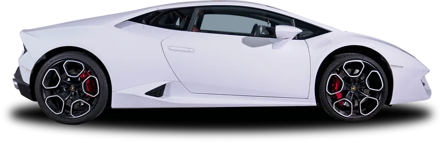 LAMB Lamborghini Huracán LP580-2 blanche de profil, en location chez 321ada