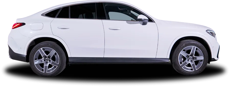 Mercedes GLC Coupé 300e blanc de profil, en location chez 321ada